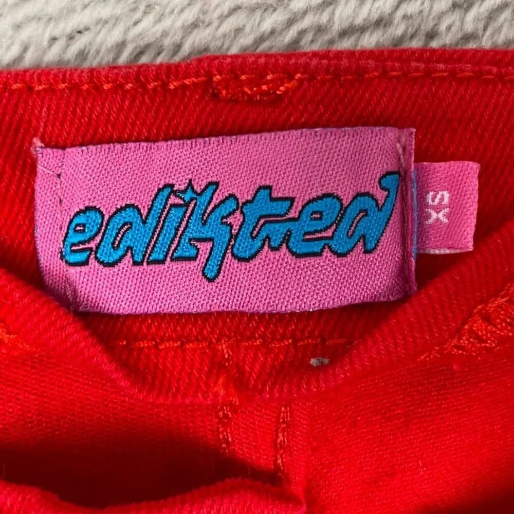 Edikted Woman's Pants XS Red Lace-Up Flared Bell Bottom Cotton Blend Retro Y2K S